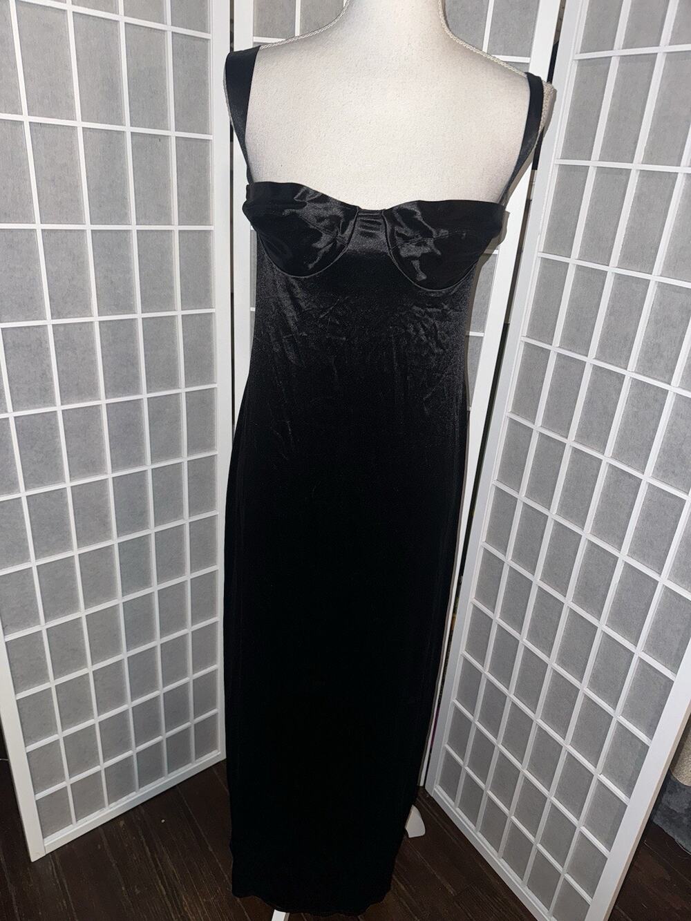 Vintage Y2K Victoria’s Secret Nylon Black Molded Cups Maxi Gown Slip Dress L